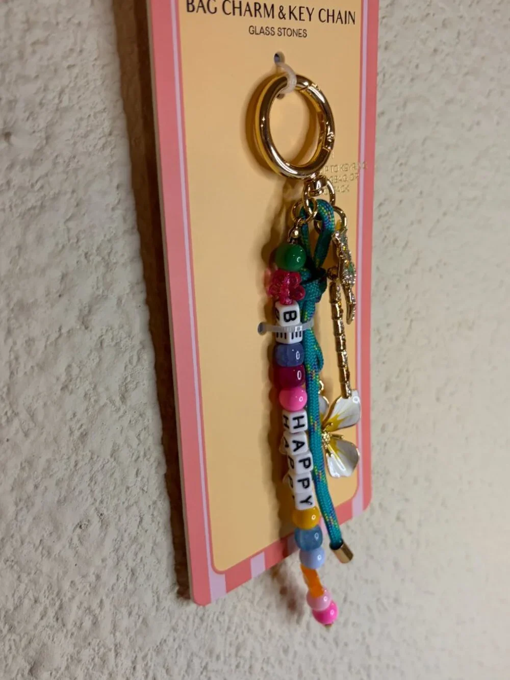 Piper K Tropical Palm Tree Be Happy Bag Charm Keychain NWT